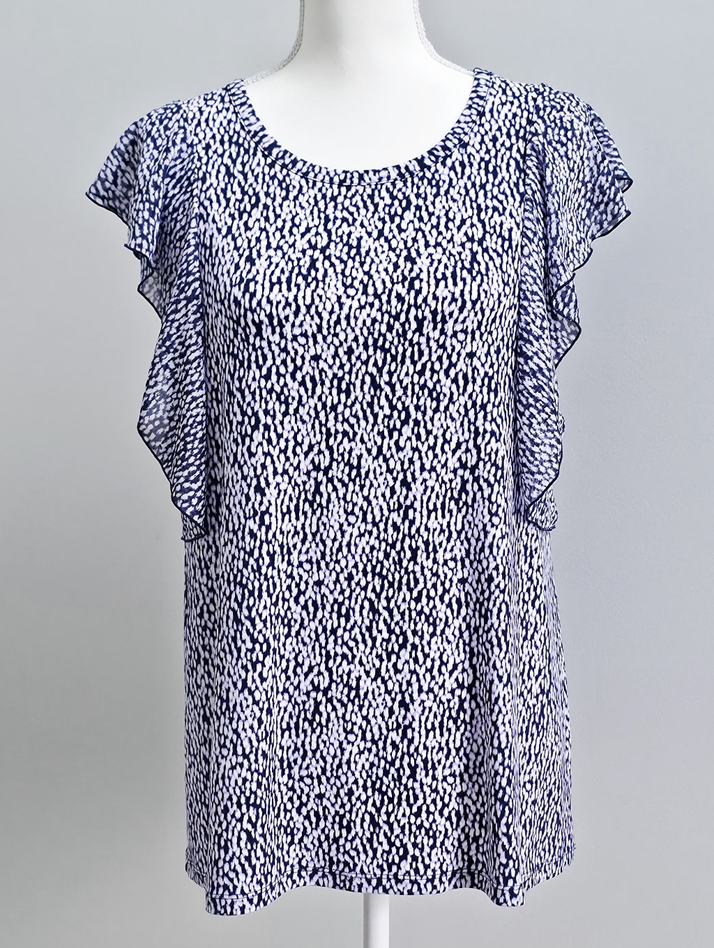 Michael Kors | Navy, Lavender and White Patterned Print Ruffle Sleeve Blouse